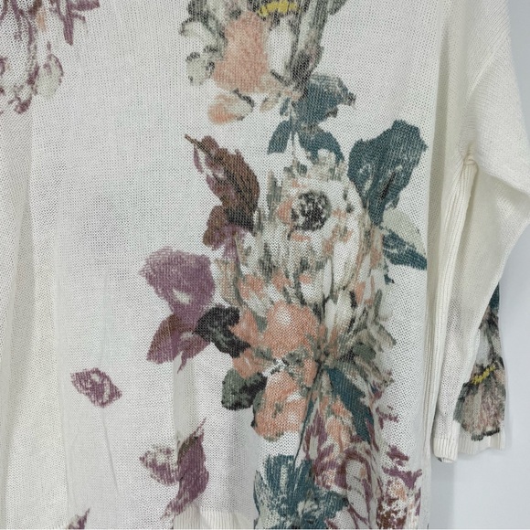 J. Jill Floral Print Linen Blend Relaxed Fit V-Neck Sweater Size M - Picture 2 of 5